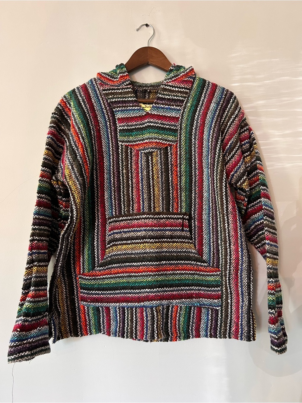 Iguana Jack Baja Medium Hoodie Poncho Striped Pullover Hooded Sweatshirt Men's